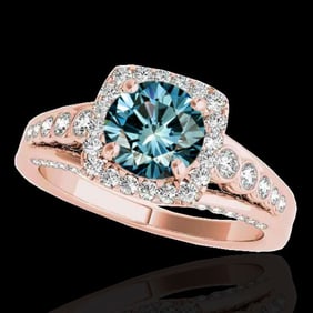 2 ctw SI Certified Blue Diamond Solitaire Halo Ring 10k Rose Gold