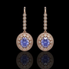 9.47 ctw Tanzanite & Diamond Victorian Earrings 14K Rose Gold