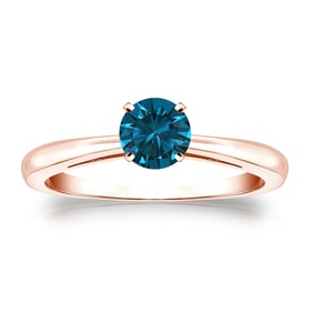Natural 0.50 CTW Blue Diamond Solitaire Ring 14K Rose Gold