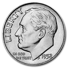 1952 Roosevelt Dime 50-Coin Roll BU