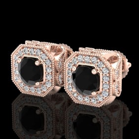 2.75 ctw Fancy Black Diamond Art Deco Stud Earrings 18k Rose Gold
