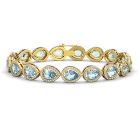 16.59 ctw Sky Topaz & Diamond Micro Pave Halo Bracelet 10k Yellow Gold