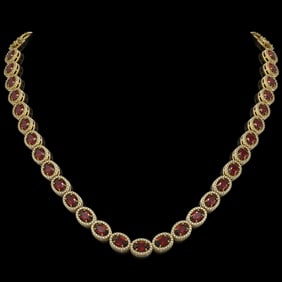32.82 ctw Garnet & Diamond Micro Pave Halo Necklace 10k Yellow Gold