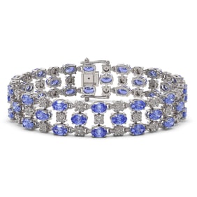 23.9 ctw Tanzanite & Diamond Bracelet 10K White Gold