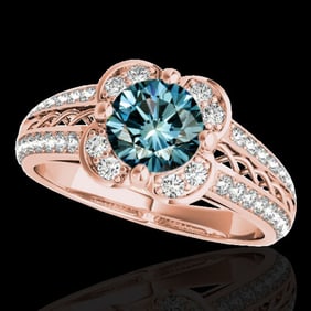 1.5 ctw SI Certified Fancy Blue Diamond Solitaire Halo Ring 10k Rose Gold