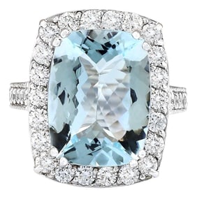 Aquamarine Diamond Ring 14K White Gold