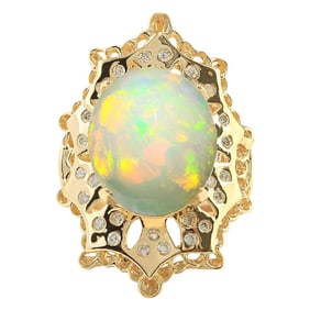 Opal Diamond Ring 14K Yellow Gold