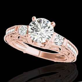 1.38 ctw Certified Diamond Solitaire Antique Ring 10k Rose Gold