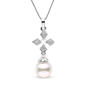 White Akoya Pearl and Diamond Cross Pendant