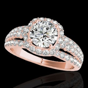 2.25 ctw Certified Diamond Solitaire Halo Ring 10k Rose Gold
