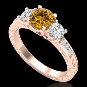1.41 ctw Intense Fancy Yellow Diamond Art Deco Ring 18k Rose Gold