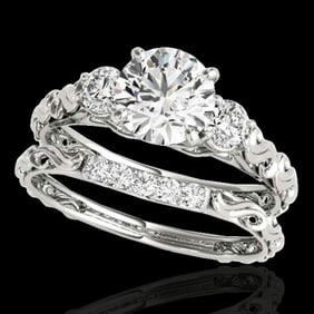 1.35 ctw Certified Diamond 3 Stone Ring 10k White Gold