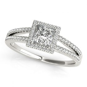 Natural 1.4 ctw Princess Diamond Halo Ring 14k White Gold