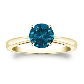 Natural 1.00 CTW Blue Diamond Solitaire Ring 14K Yellow Gold