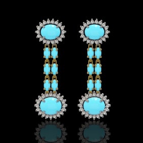 7.39 ctw Turquoise & Diamond Earrings 14K Yellow Gold