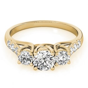 Natural 2 ctw Diamond 3 Stone Ring 14k Yellow Gold