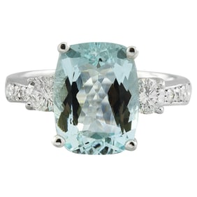 Aquamarine Diamond Ring 14K White Gold