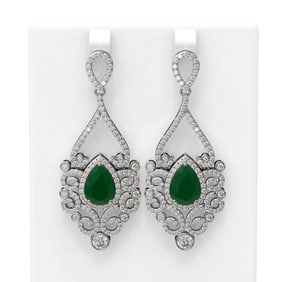 11.26 ctw Emerald & Diamond Earrings 18K White Gold
