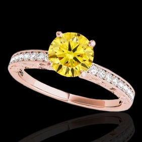 1.43 ctw Certified SI Intense Yellow Diamond Antique Ring 10k Rose Gold