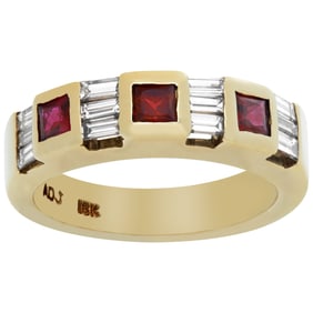Square beveled ruby and tapered baguette