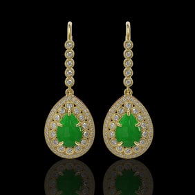 8.15 ctw Jade & Diamond Victorian Earrings 14K Yellow Gold