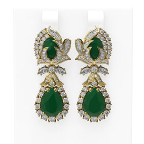14.63 ctw Emerald & Diamond Earrings 18K Yellow Gold