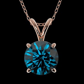 1.25 ctw Certified Intense Blue Diamond Necklace 10k Rose Gold