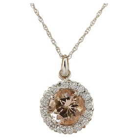Morganite Diamond Necklace 14K White Gold