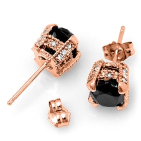 4.0 ctw VS Certified Black & White Diamond Stud Earrings 14k Rose Gold