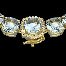 87 ctw Aquamarine & Diamond Micro Necklace 14k Yellow Gold