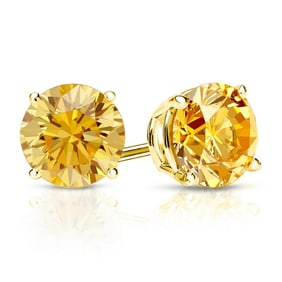 Natural 1.50 CTW Yellow Diamond Stud Earrings 18K Yellow Gold
