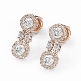 2 ctw Cushion & Marquise Cut Diamond Earrings 18K Rose Gold
