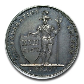 1845 Switzerland Silver 1 Franc MS-62