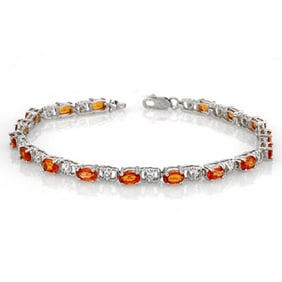 6.02 ctw Orange Sapphire & Diamond Bracelet 14k White Gold