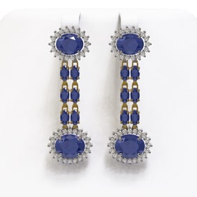 13.28 ctw Sapphire & Diamond Earrings 14K Yellow Gold
