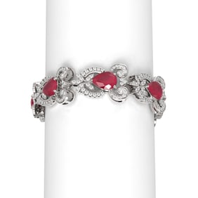 32.35 ctw Ruby & Diamond Bracelet 18K White Gold