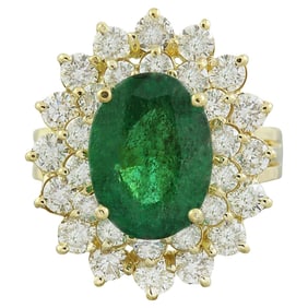 Emerald Diamond Ring 14K Yellow Gold