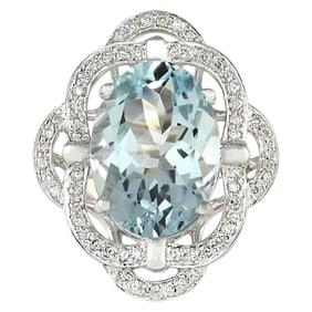 Aquamarine Diamond Ring In 14K White