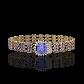 27.75 ctw Tanzanite & Diamond Bracelet 14K Yellow Gold