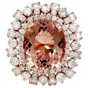 13.36 CTW Morganite 14K Rose Gold Diamond Ring