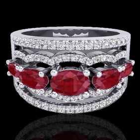 2.25 ctw Ruby & Micro Pave VS/SI Diamond Designer Ring 10k White Gold