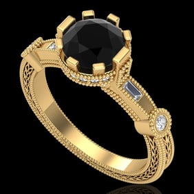 1.71 ctw Fancy Black Diamond Engagment Art Deco Ring 18k Yellow Gold