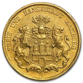 1875-1913 Germany Gold 20 Marks Hamburg