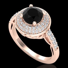 1.7 ctw Fancy Black Diamond Engagment Art Deco Ring 18k Rose Gold