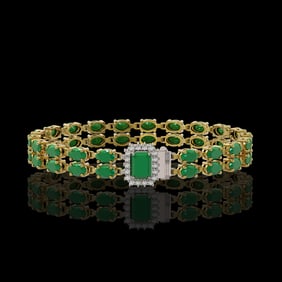 19.07 ctw Emerald & Diamond Bracelet 14K Yellow Gold