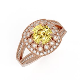 2.09 ctw Canary Citrine & Diamond Victorian Ring 14K Rose Gold