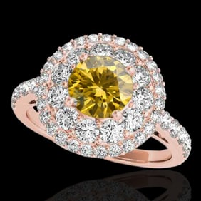2.09 ctw Certified SI/I Fancy Intense Yellow Diamond Ring 10k Rose Gold