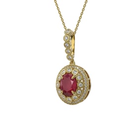 4.67 ctw Certified Ruby & Diamond Victorian Necklace 14K Yellow Gold