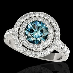 3 ctw SI Certified Blue Diamond Solitaire Halo Ring 10k White Gold