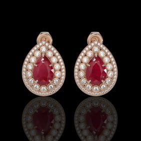 9.74 ctw Certified Ruby & Diamond Victorian Earrings 14K Rose Gold